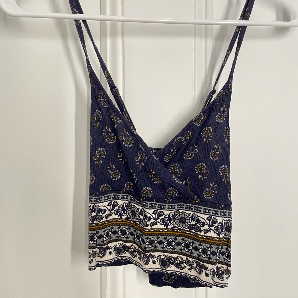 Navy Blue Spaghetti Strap Printed Camisole Crop Top